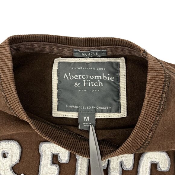 Mens Y2K Vintage Abercrombie & Fitch Spellout T-Shirt Size Medium Muscle Brown - Picture 4 of 7